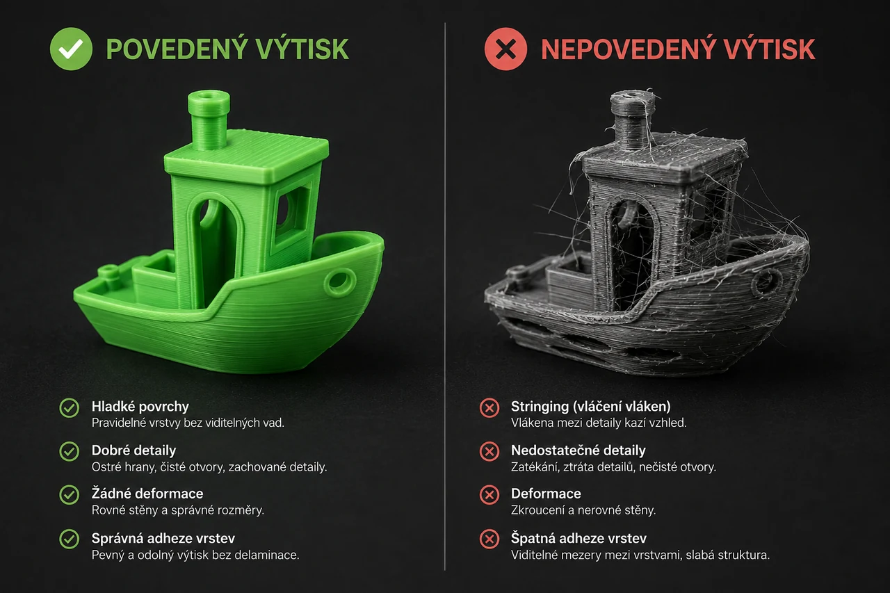 Srovnání povedeného a nepovedeného výtisku stejného modelu vedle sebe